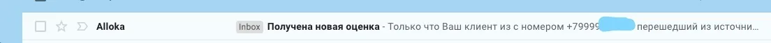 Письмо с оценкой звонка от посетителя